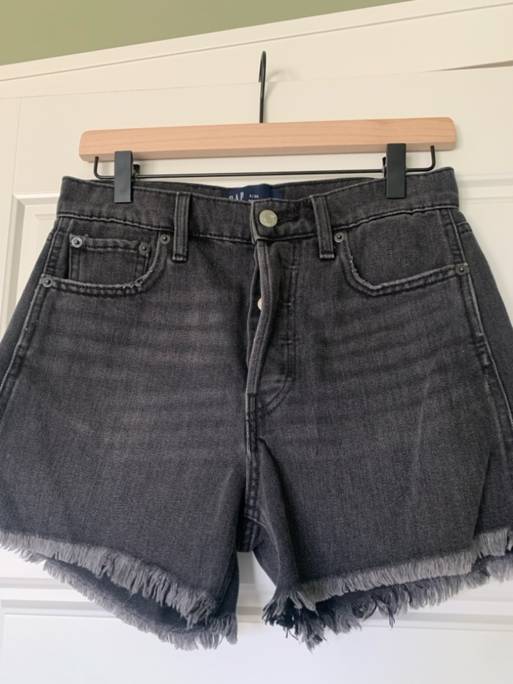 GAP Black Frayed Hem Denim Shorts